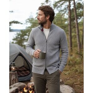 Relwen Track Jacket Mens Small Grey Zip Up Cardigan Sweater Wool Blend